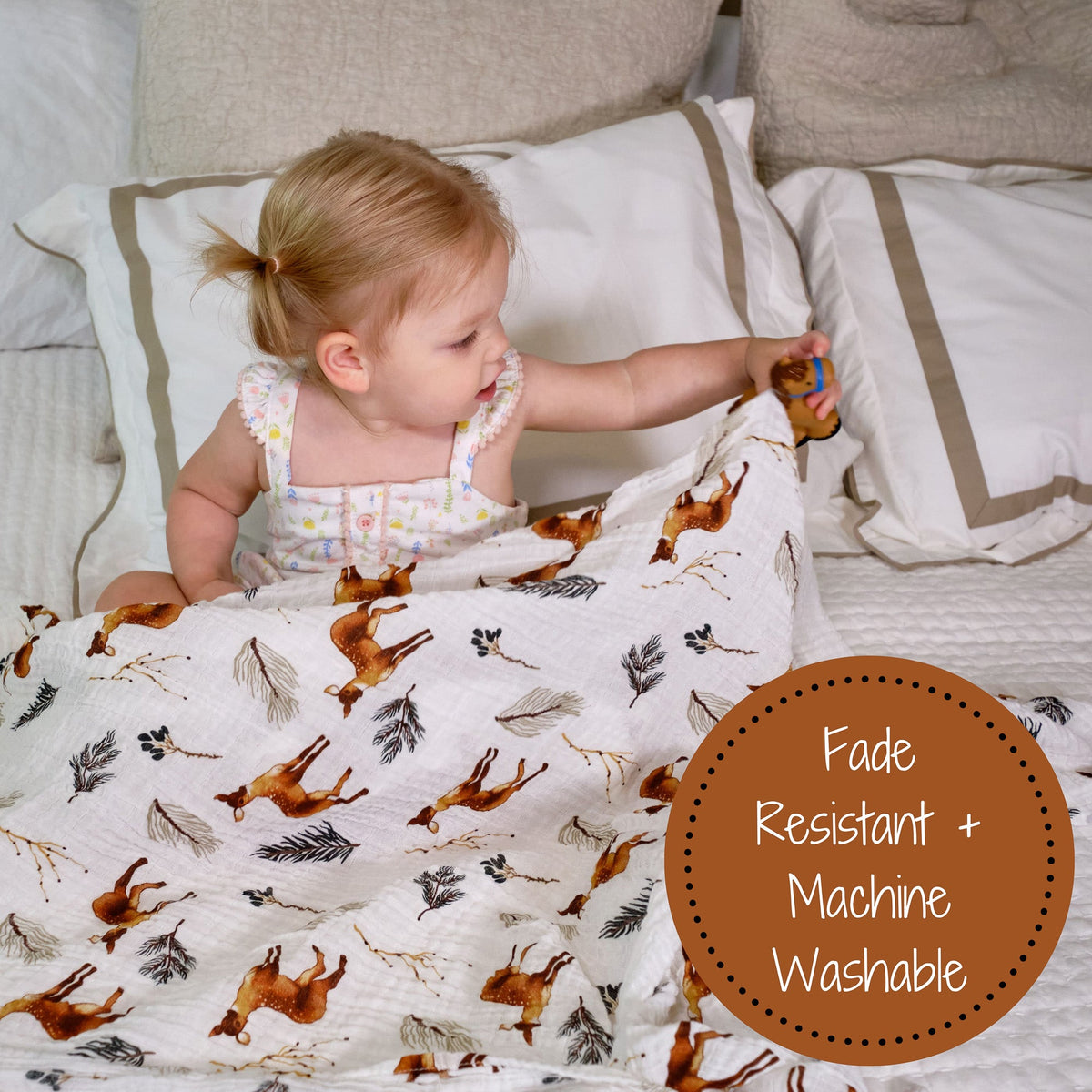 Organic Cotton Muslin Swaddle Blanket - Deer Print by LollyBanks