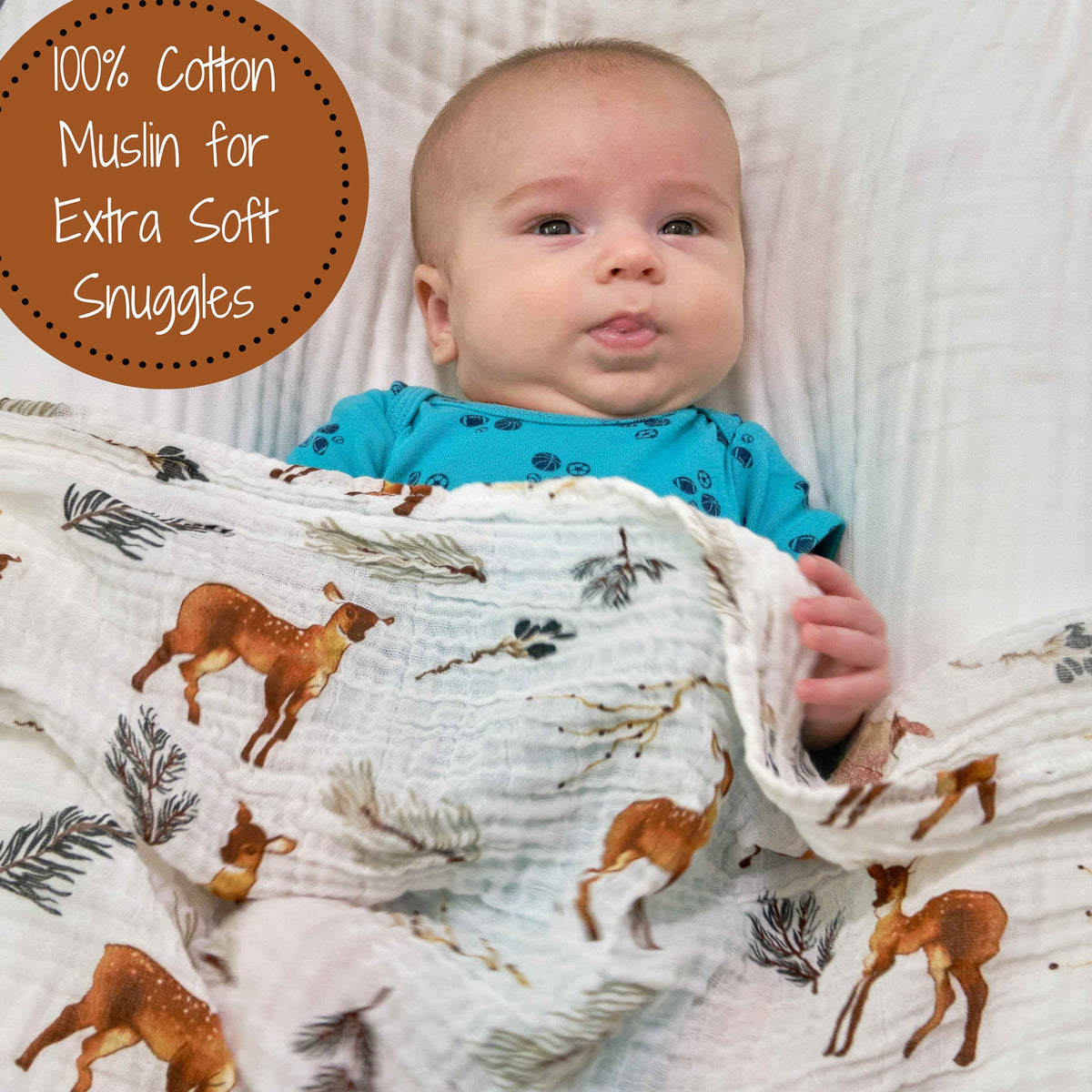 Organic Cotton Muslin Swaddle Blanket - Deer Print by LollyBanks