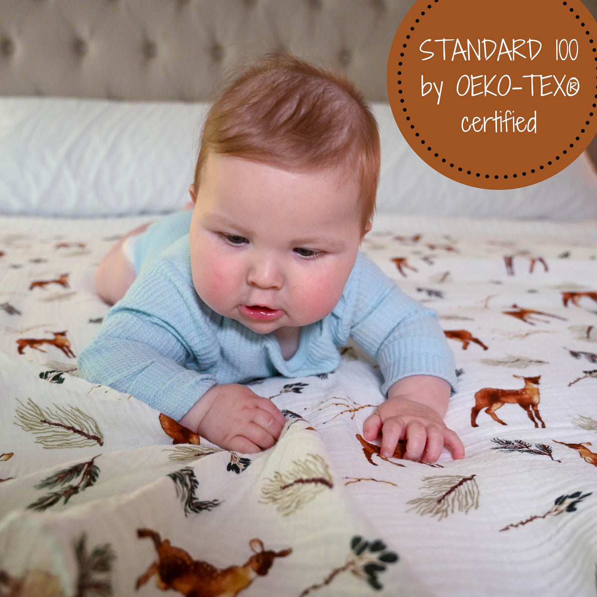 Organic Cotton Muslin Swaddle Blanket - Deer Print by LollyBanks