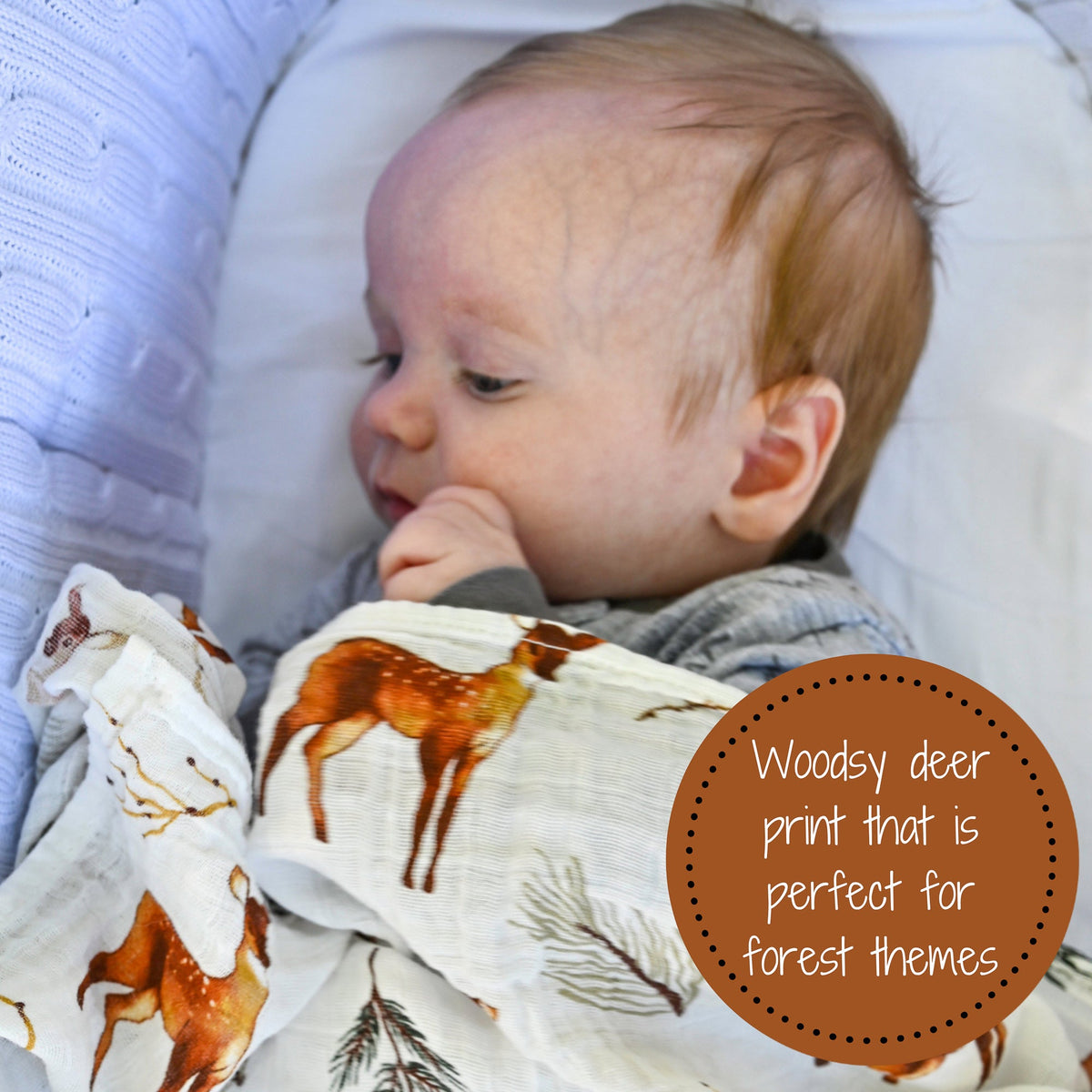 Organic Cotton Muslin Swaddle Blanket - Deer Print by LollyBanks