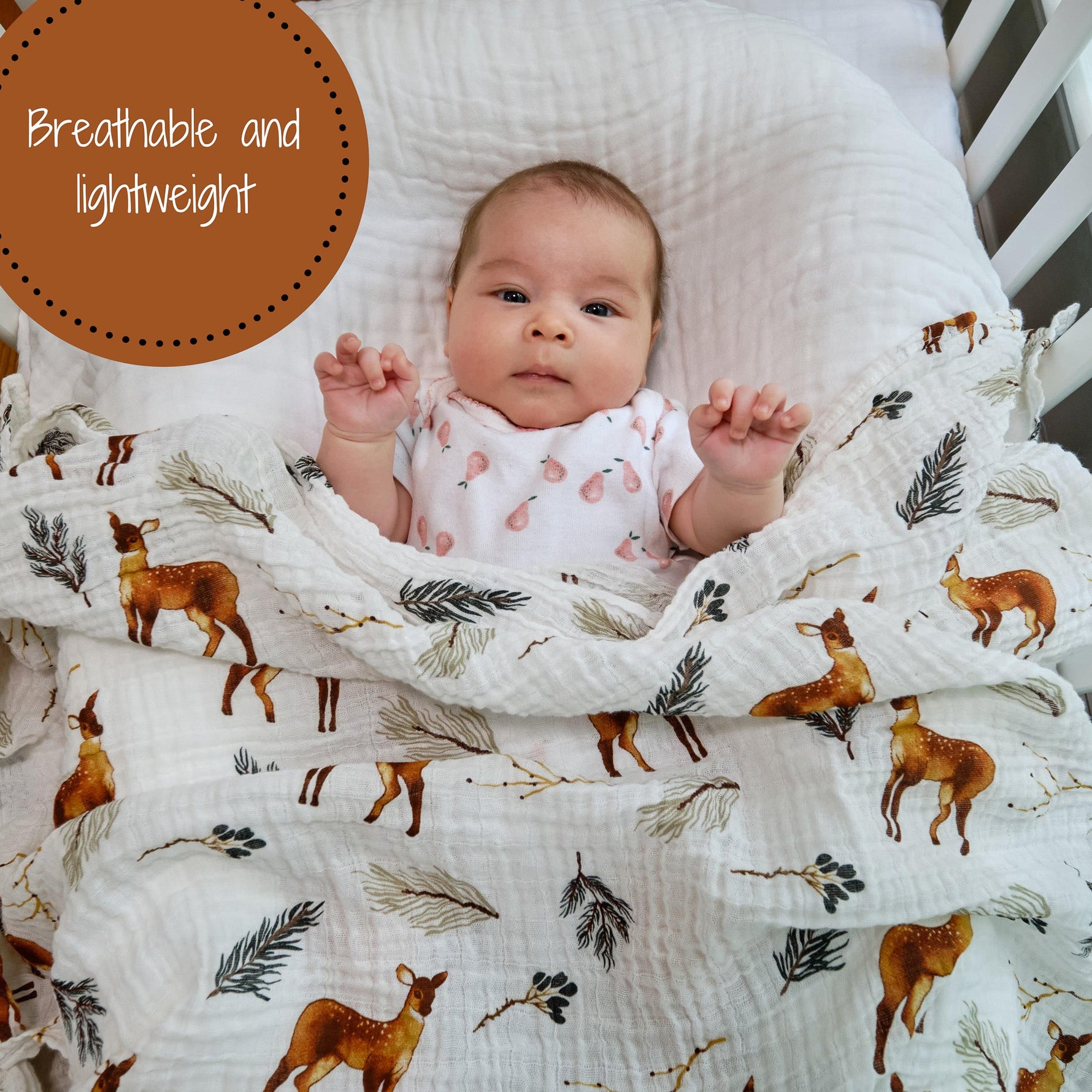 Organic Cotton Muslin Swaddle Blanket - Deer Print by LollyBanks