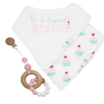 Goosewaddle® | Newborn Baby Blankets Toys Teethers Bibs & More Delightful Pink Teether and Cupcake Bib Gift Set