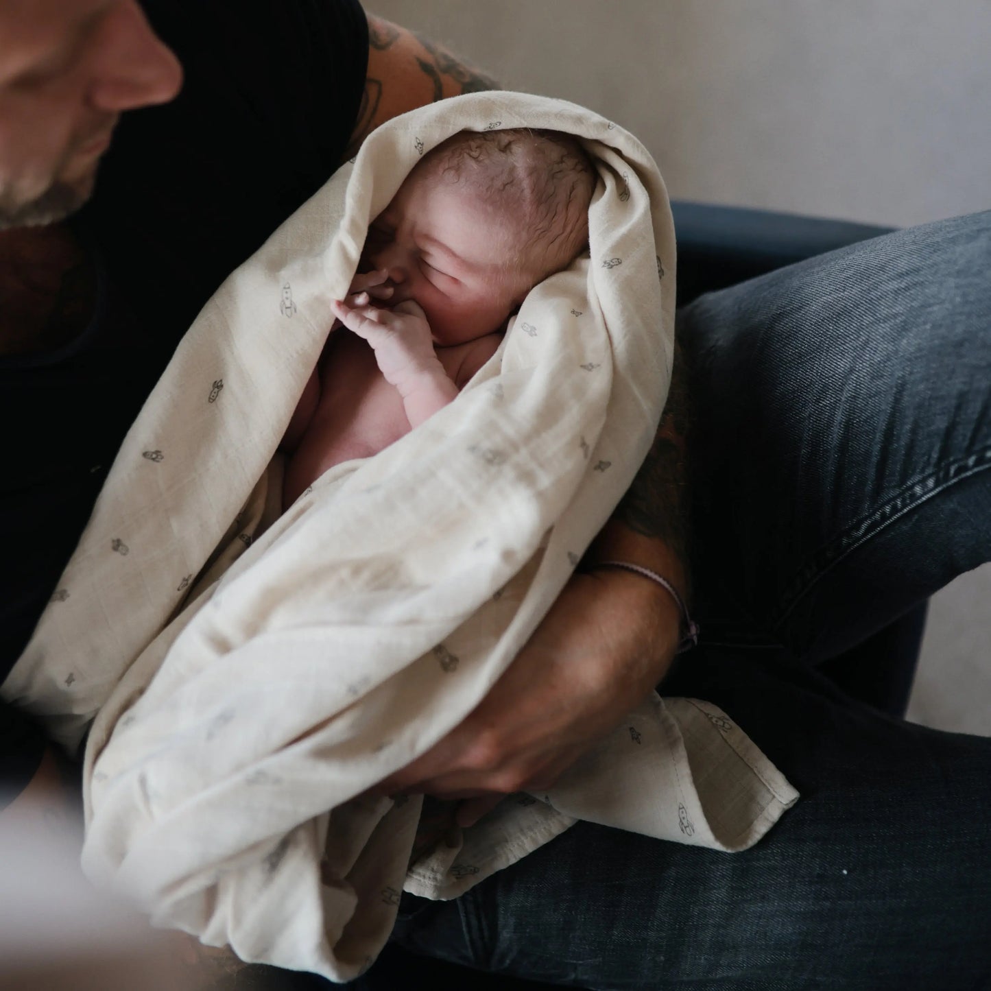 Organic Cotton Muslin Swaddle Blanket for Baby Cuddling and Nursing Mushie