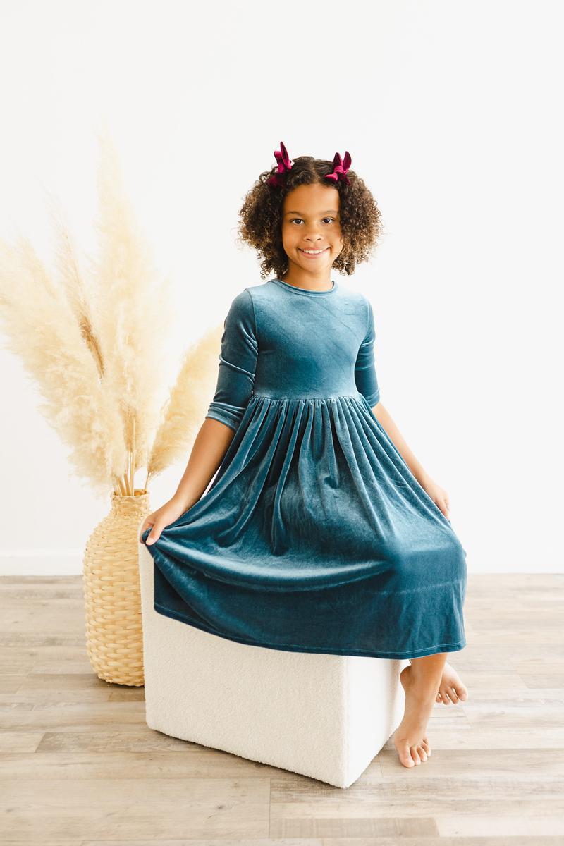 Mila & Rose ® Denim Blue Velvet Twirl Dress - 