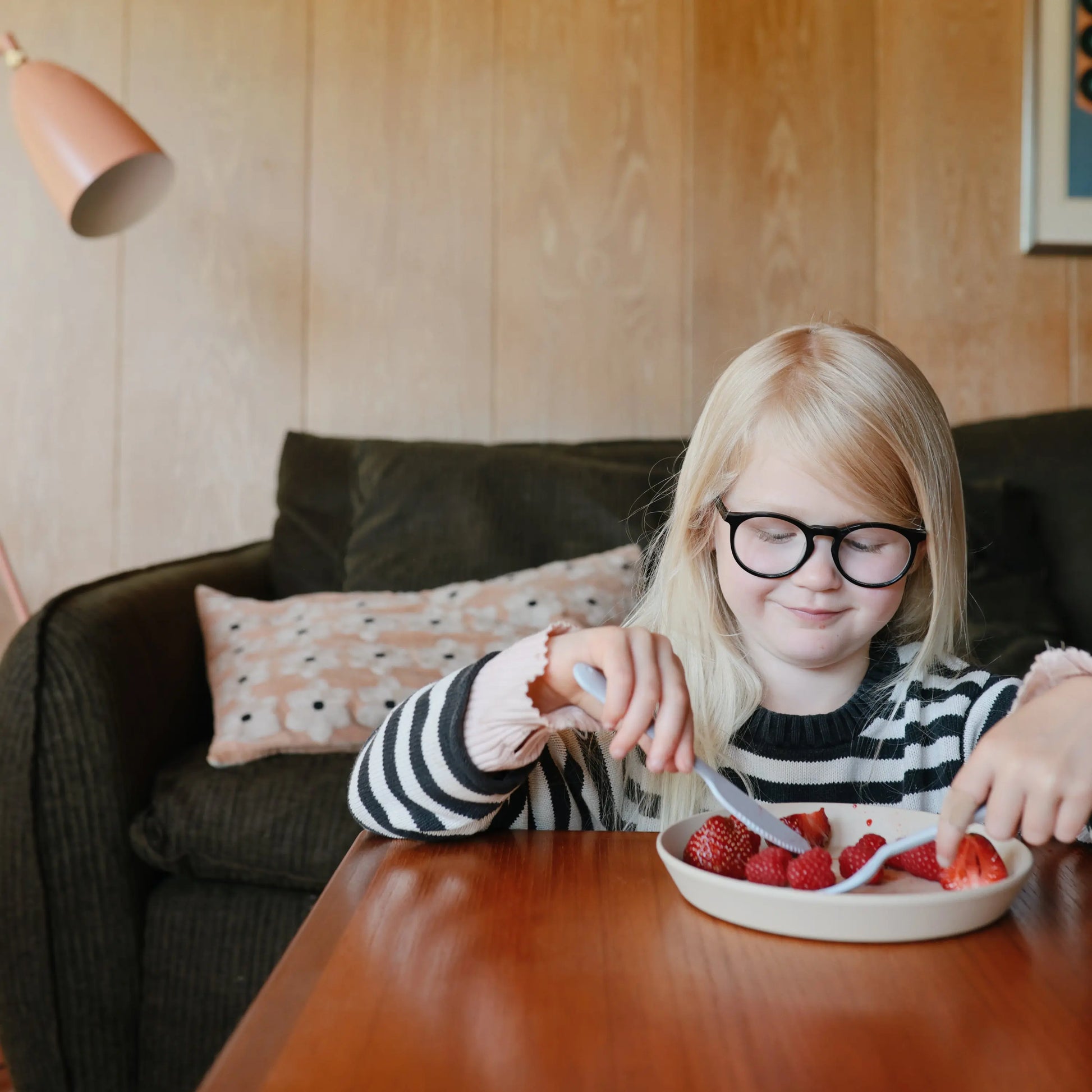 Kids Dinnerware Cutlery Set BPA Free Plastic Fork Spoon Knife Dishwasher Safe Made in Denmark Mushie