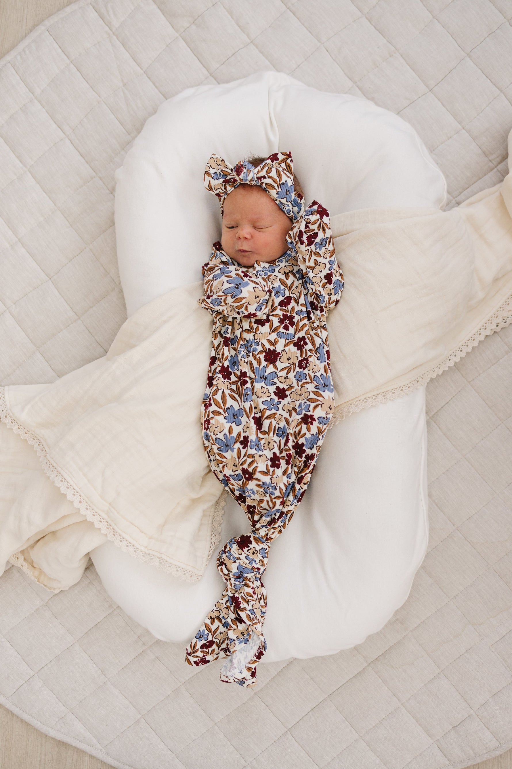 Mebie Baby Desert Floral Ribbed Bamboo Knot Gown - 