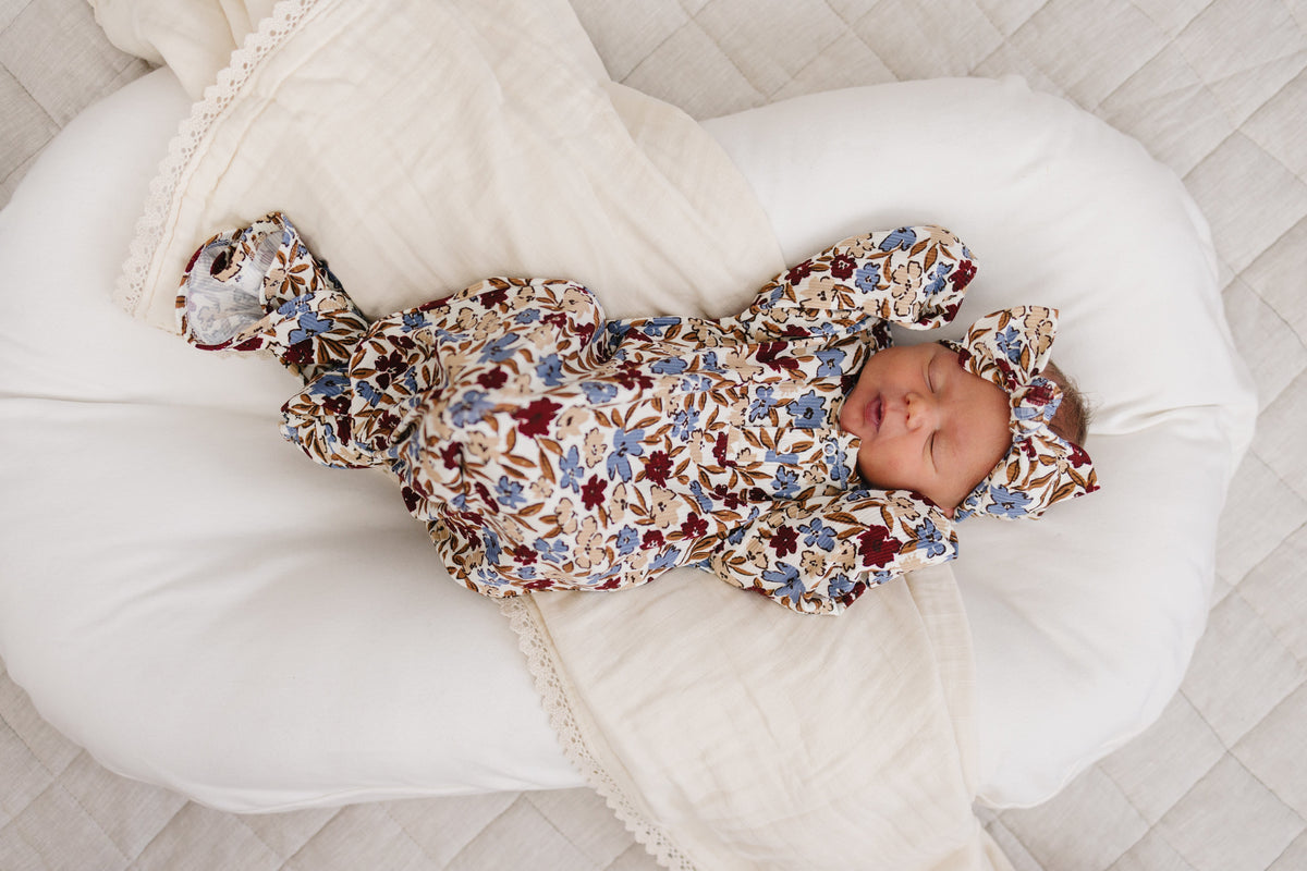 Mebie Baby Desert Floral Ribbed Bamboo Knot Gown - 