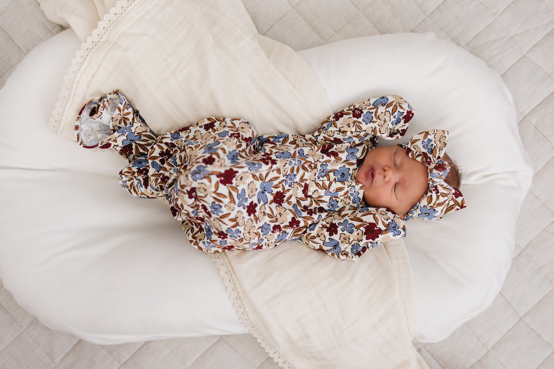 Mebie Baby Desert Floral Ribbed Bamboo Knot Gown - 
