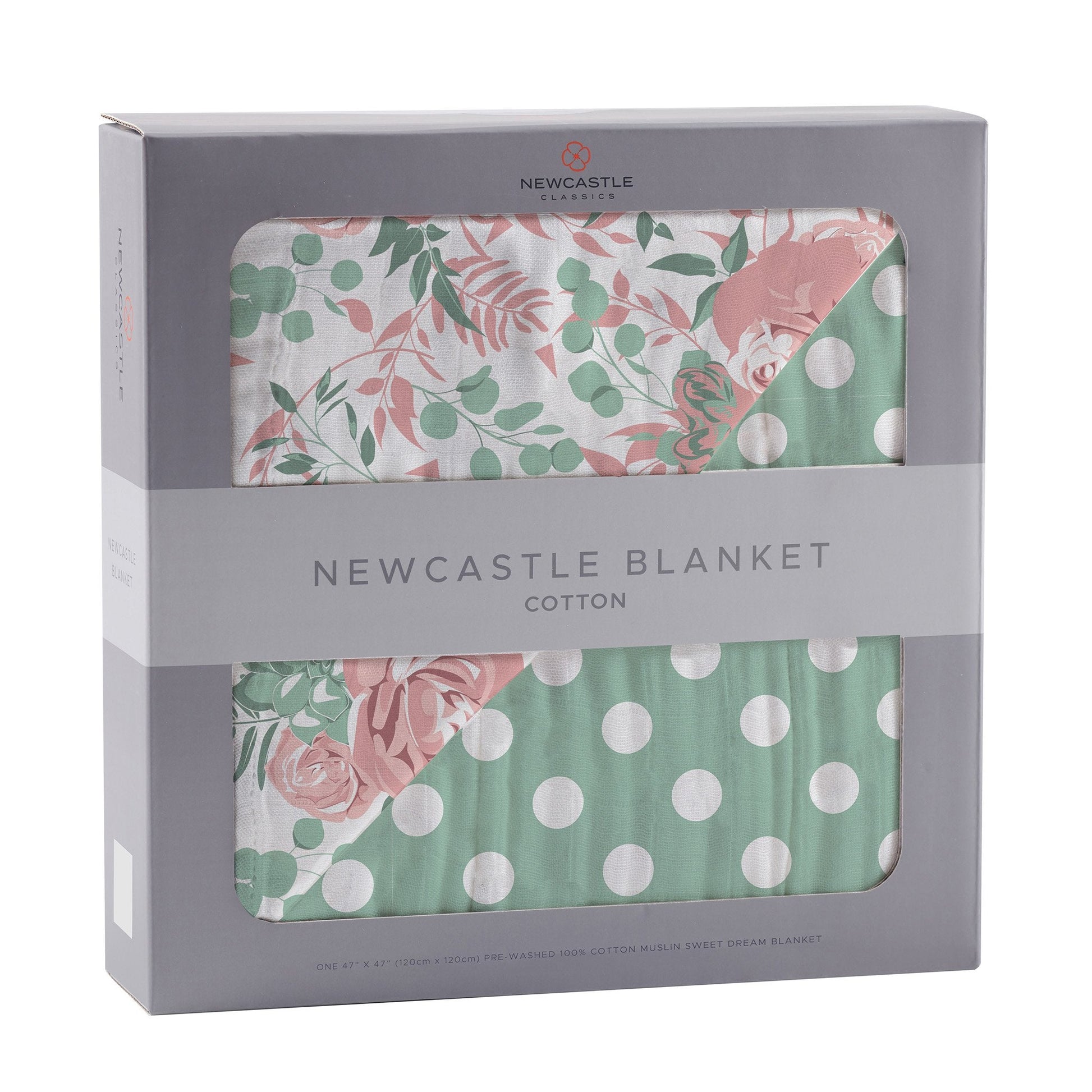 Desert Rose And Jade Polka Dot Cotton Muslin Blanket 47 Inch x 47 Inch Soft Breathable Kids Blanket Newcastle Classics