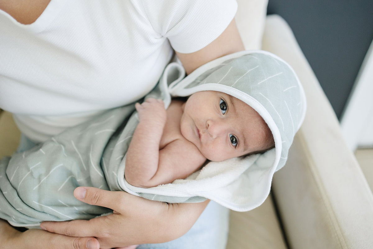 Mebie Baby Desert Sage Muslin Hooded Baby Towel For Gentle Drying - 