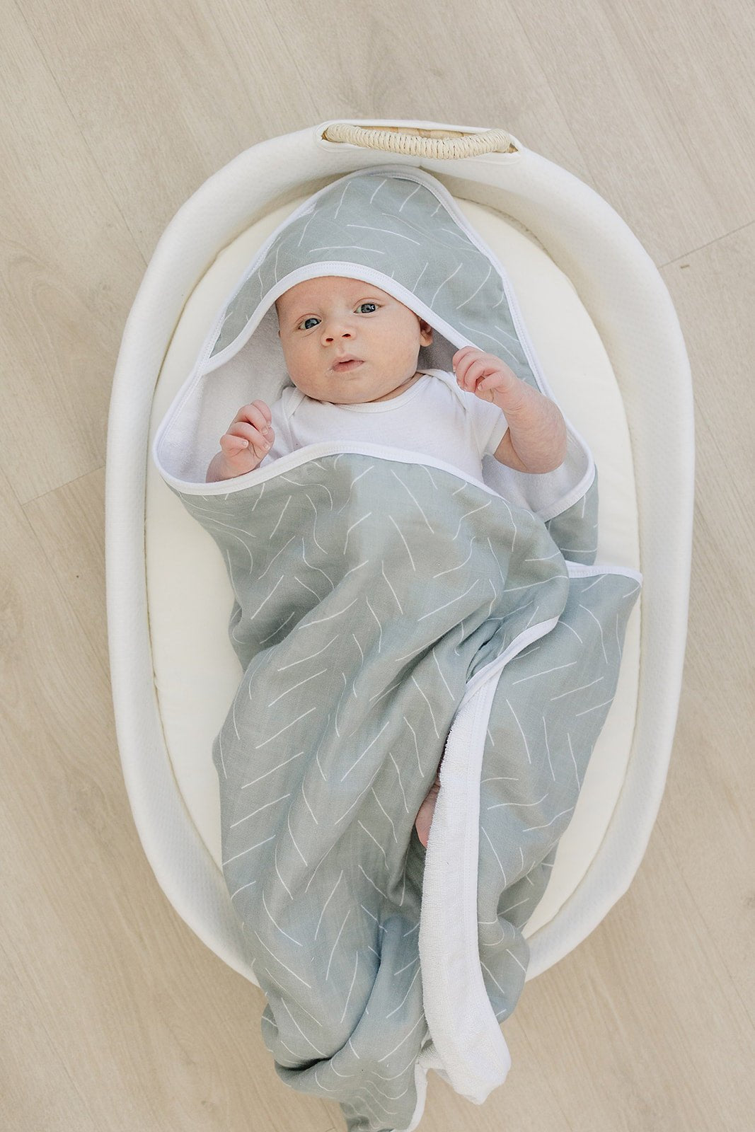 Mebie Baby Desert Sage Muslin Hooded Baby Towel For Gentle Drying - 