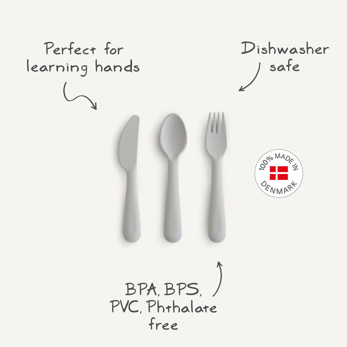 Mushie Mushie Plastic Cutlery Set: Encourages Independence, Dishwasher-Safe -