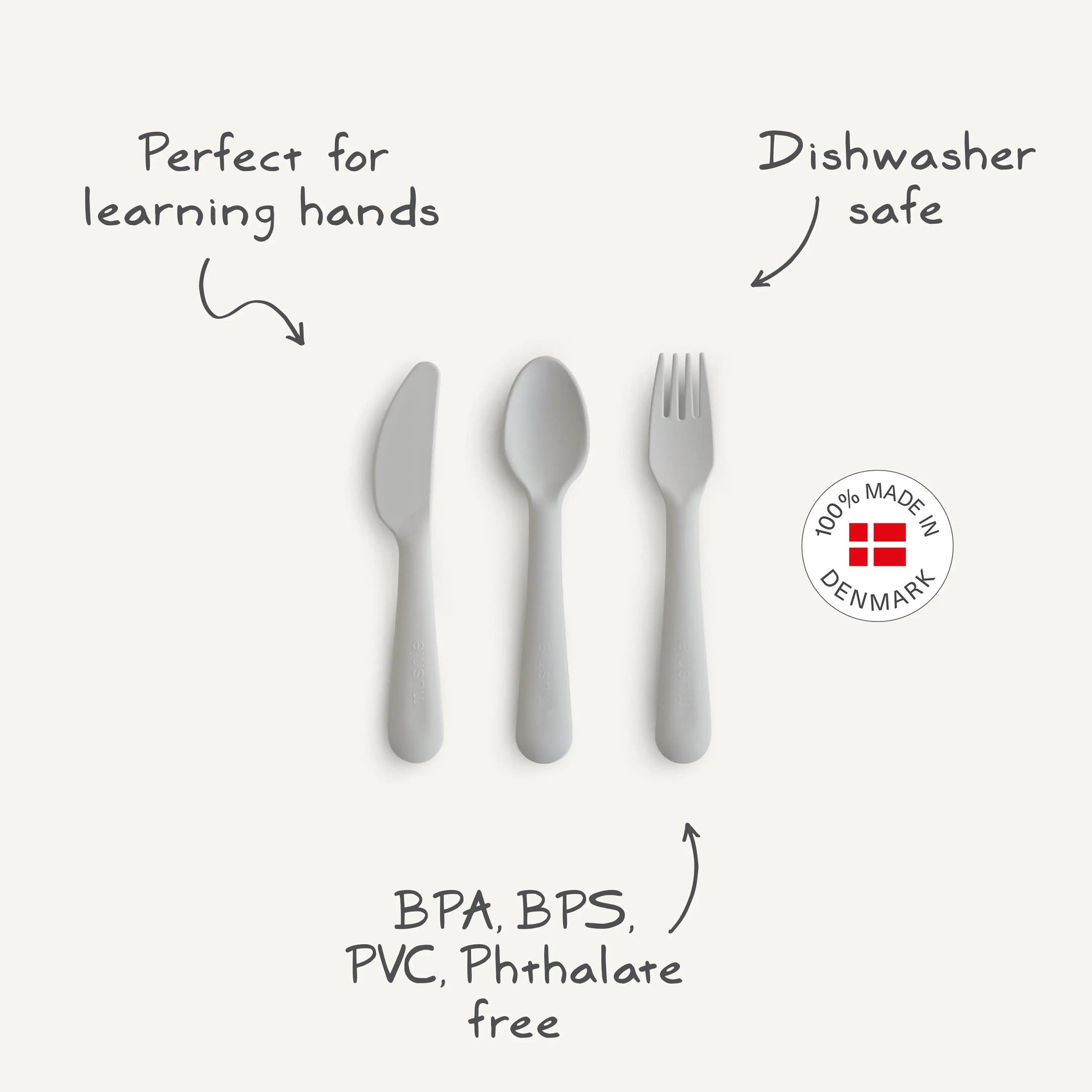 Mushie Mushie Plastic Cutlery Set: Encourages Independence, Dishwasher-Safe -