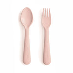 Mushie Dinnerware Fork and Spoon Set for Kids BPA Free Plastic Flatware Dishwasher Safe Made in Denmark -