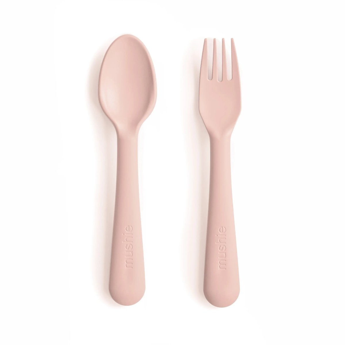 Mushie Dinnerware Fork and Spoon Set for Kids BPA Free Plastic Flatware Dishwasher Safe Made in Denmark -
