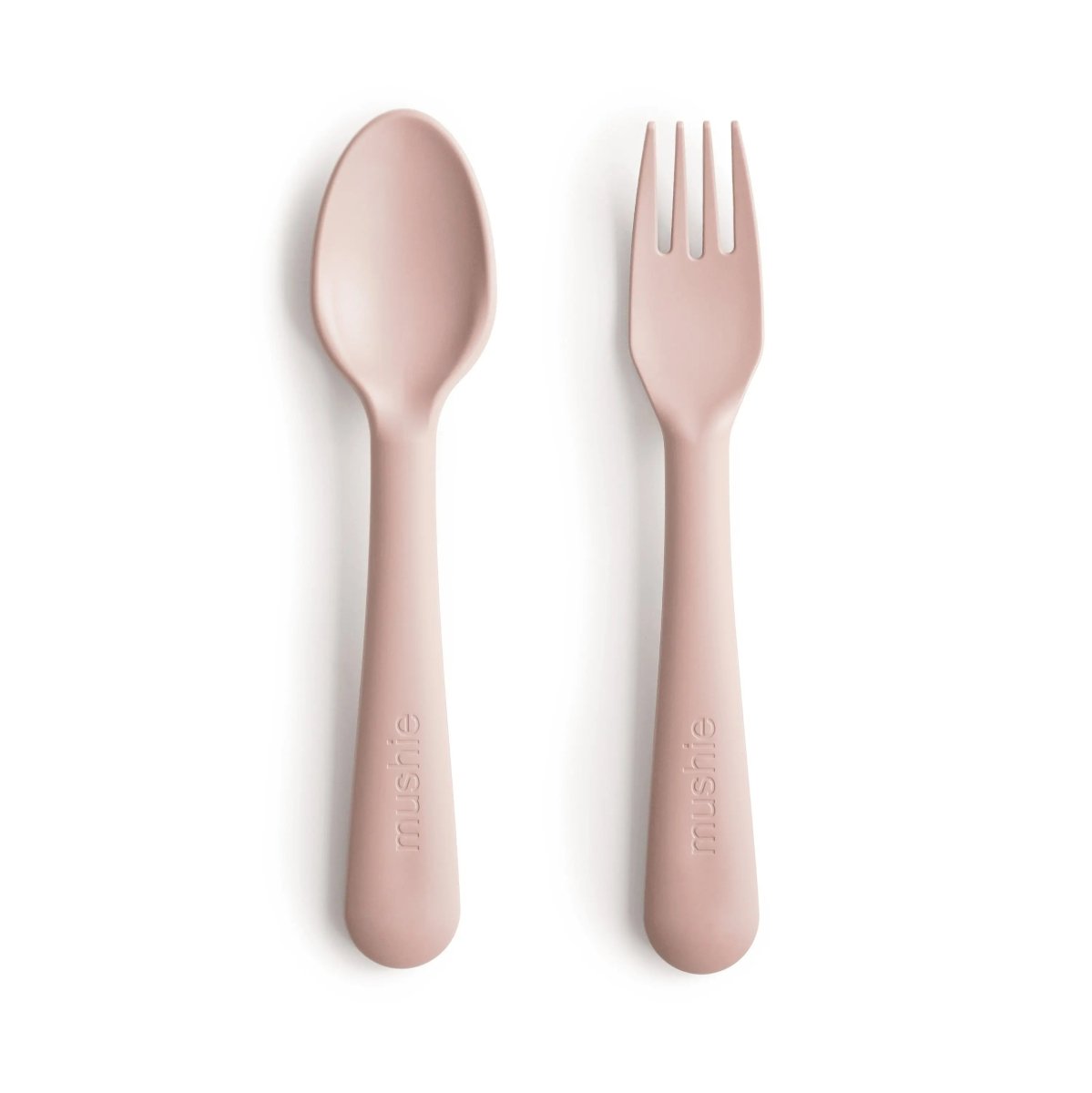 Mushie Dinnerware Fork and Spoon Set for Kids BPA Free Plastic Flatware Dishwasher Safe Made in Denmark -