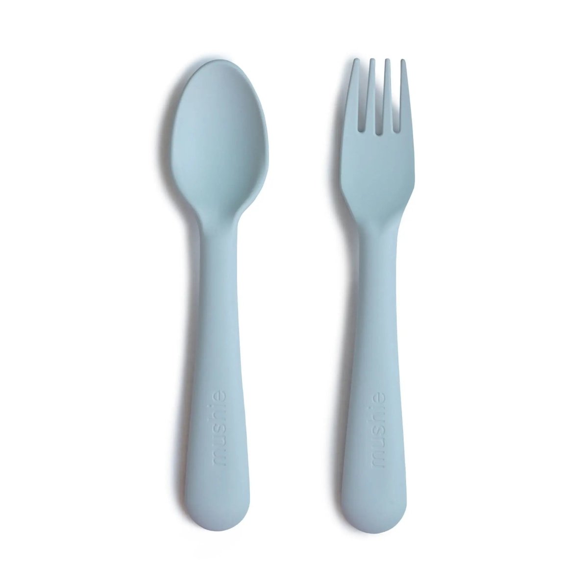 Mushie Dinnerware Fork and Spoon Set for Kids BPA Free Plastic Flatware Dishwasher Safe Made in Denmark -