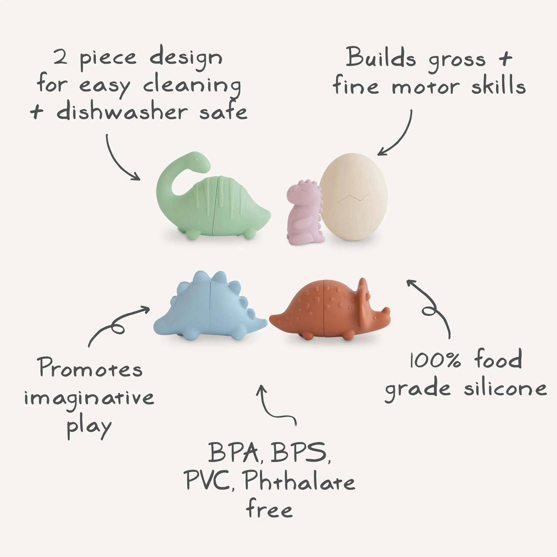 Dino Mold Free Bath Play Set with Soft Silicone Dinosaurs and Egg Mushie