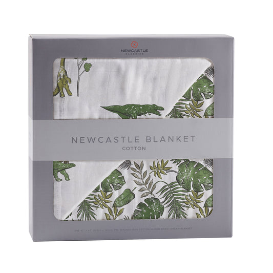 Dino Days Tropical Forest Newcastle Blanket For Kids 100 Percent Natural Cotton Muslin 47 Inch x 47 Inch Newcastle Classics