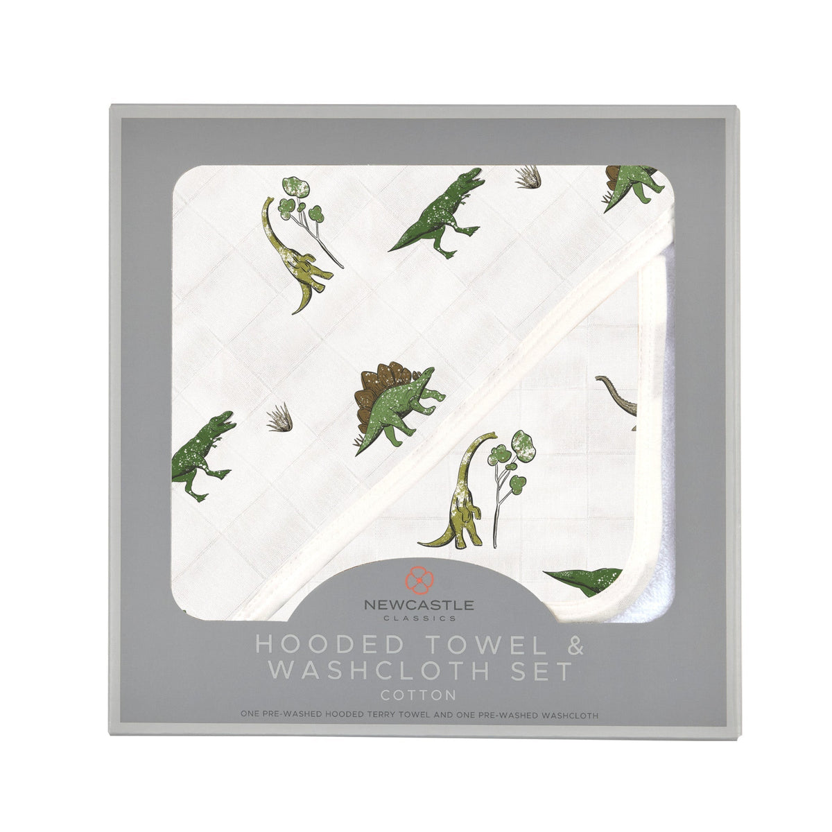 Newcastle Classics Dino Days Hooded Towel And Washcloth Set For Baby 100 Percent CottonEveretts Place