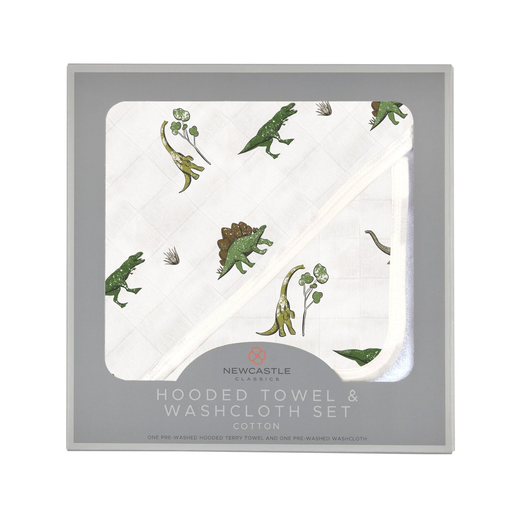 Newcastle Classics Dino Days Hooded Towel And Washcloth Set For Baby 100 Percent CottonEveretts Place