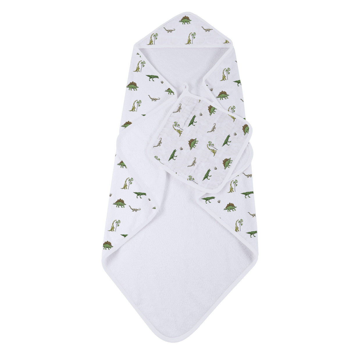 Dino Days Cotton Hooded Towel and Washcloth Set - White, Baby & Toddler Clothing, Bird, Bib, Napkin | Everetts Place
