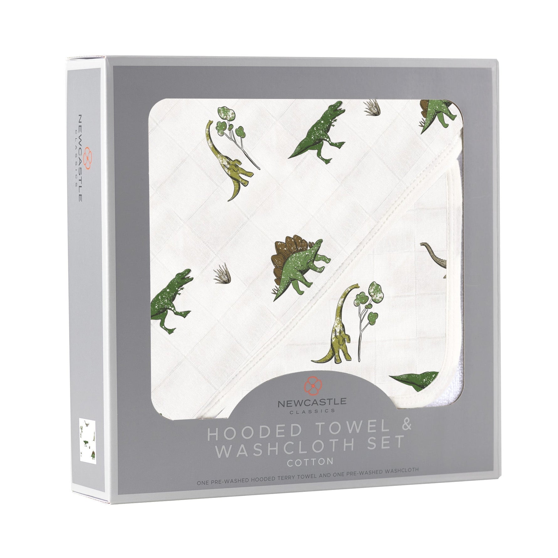 Newcastle Classics Dino Days Hooded Towel And Washcloth Set For Baby 100 Percent CottonEveretts Place