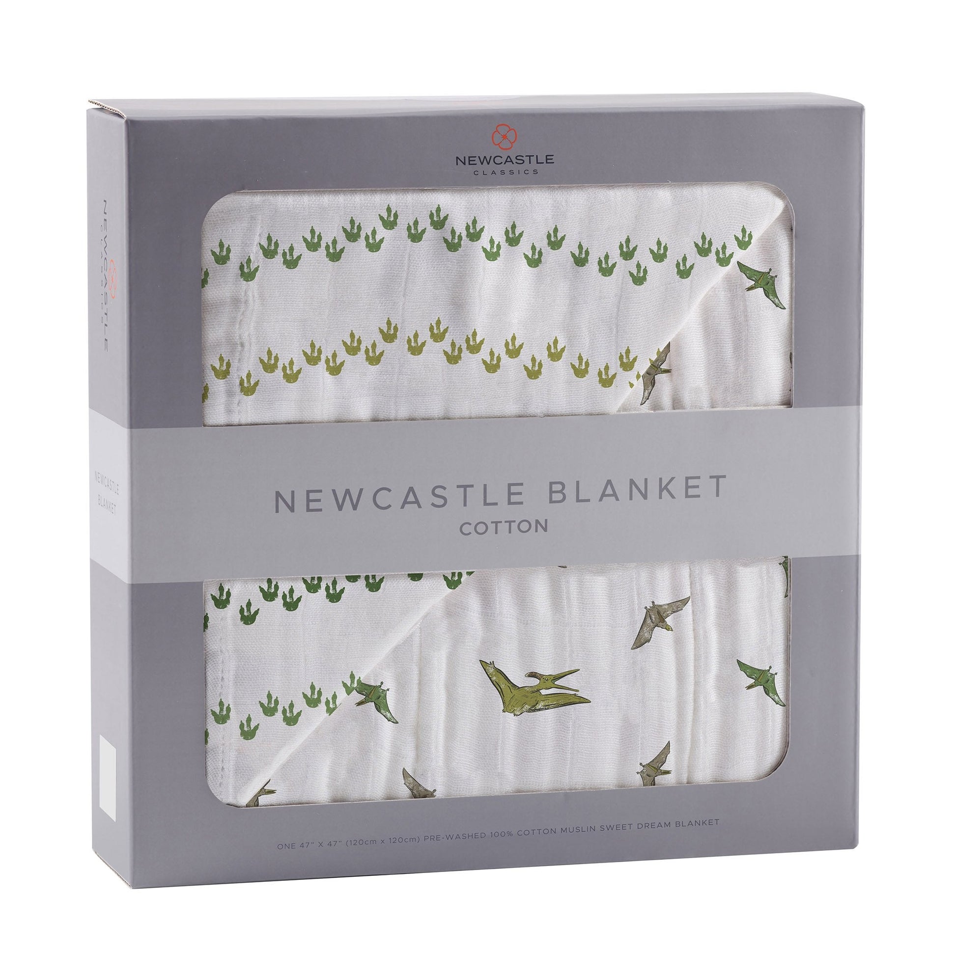 Dino Feet and Pteranodon Cotton Muslin Newcastle Blanket for Kids 100 Percent Natural Cotton 47 Inch x 47 Inch Newcastle Classics