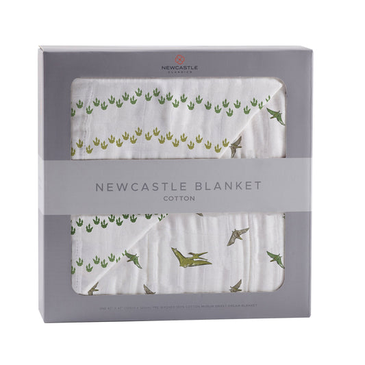 Dino Feet and Pteranodon Cotton Muslin Newcastle Blanket for Kids 100 Percent Natural Cotton 47 Inch x 47 Inch Newcastle Classics