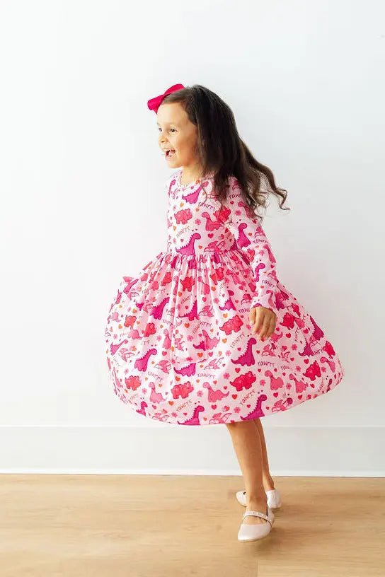 Mila & Rose ® Dino Kisses L/S Pocket Twirl Dress - 