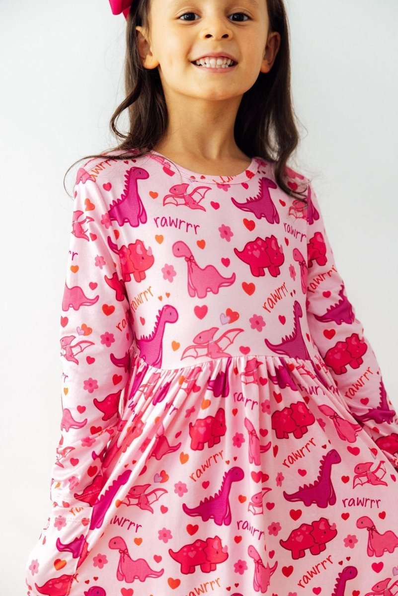 Mila & Rose ® Dino Kisses L/S Pocket Twirl Dress - 