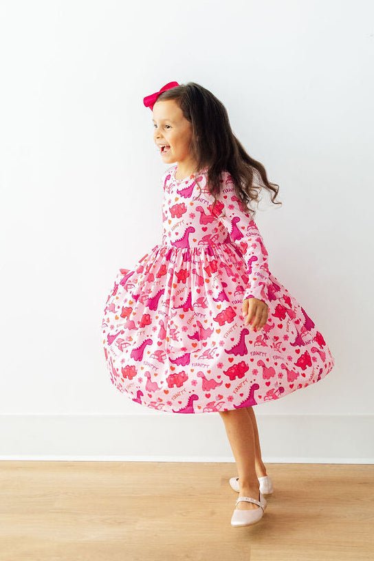 Mila & Rose ® Dino Kisses L/S Pocket Twirl Dress - 