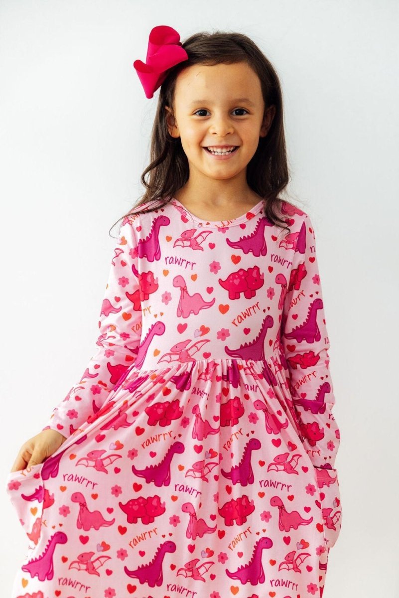 Mila & Rose ® Dino Kisses L/S Pocket Twirl Dress - 