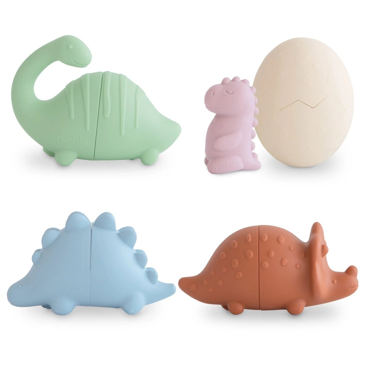 Mushie Dino Mold Free Bath Play Set with Soft Silicone Dinosaurs and Egg - 
