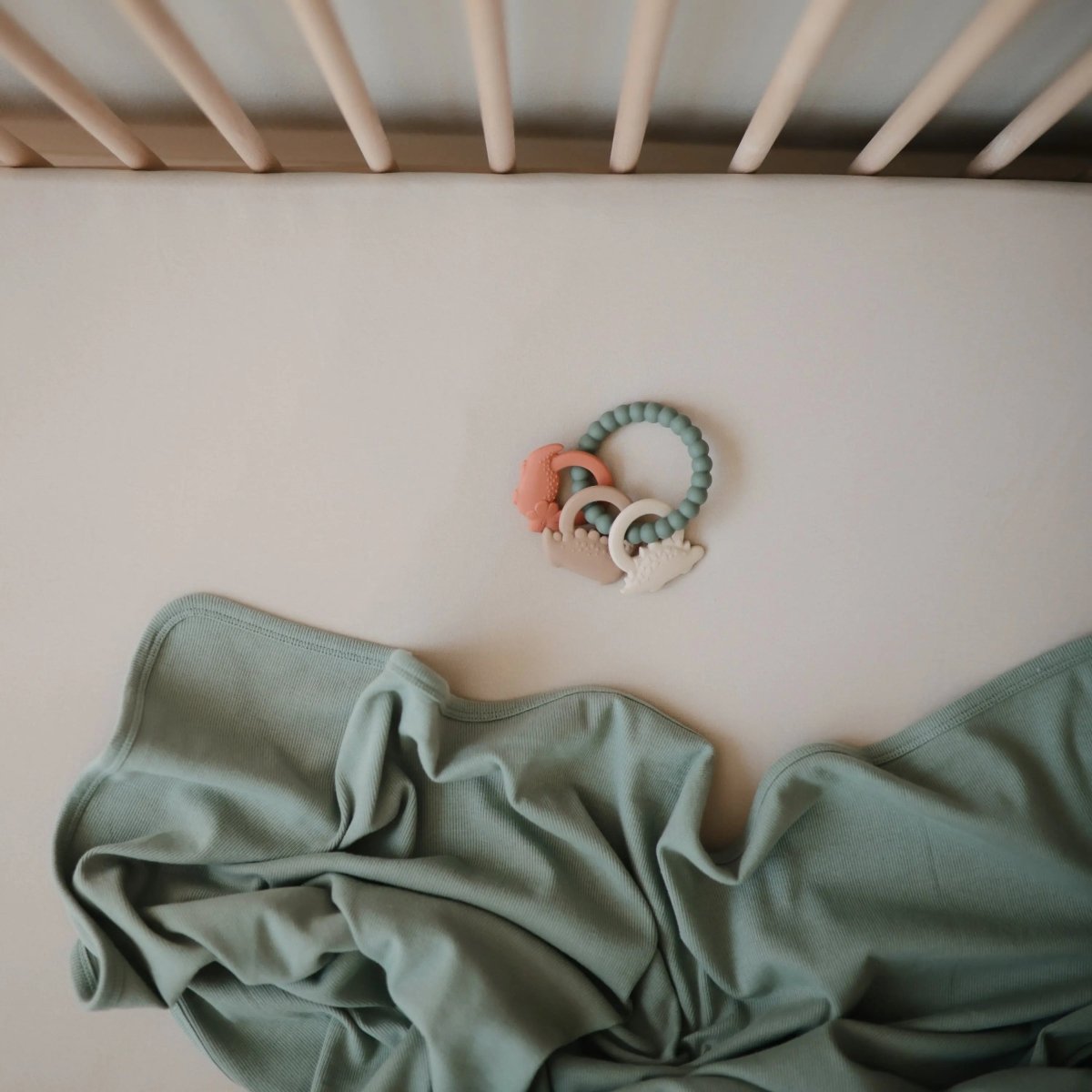 Mushie Dino Teething Ring with Sensory Shapes and Textures - Everetts Place Boutique - 