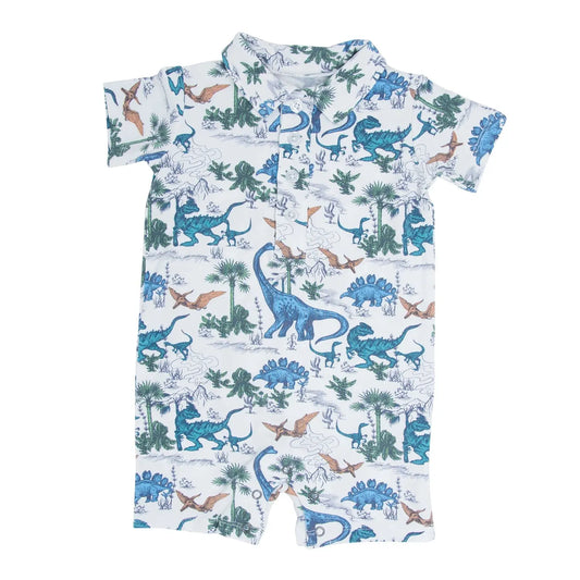 Dinosaur Adventures Polo Romper for Boys Short Sleeve Comfortable Activewear Sweet Bamboo