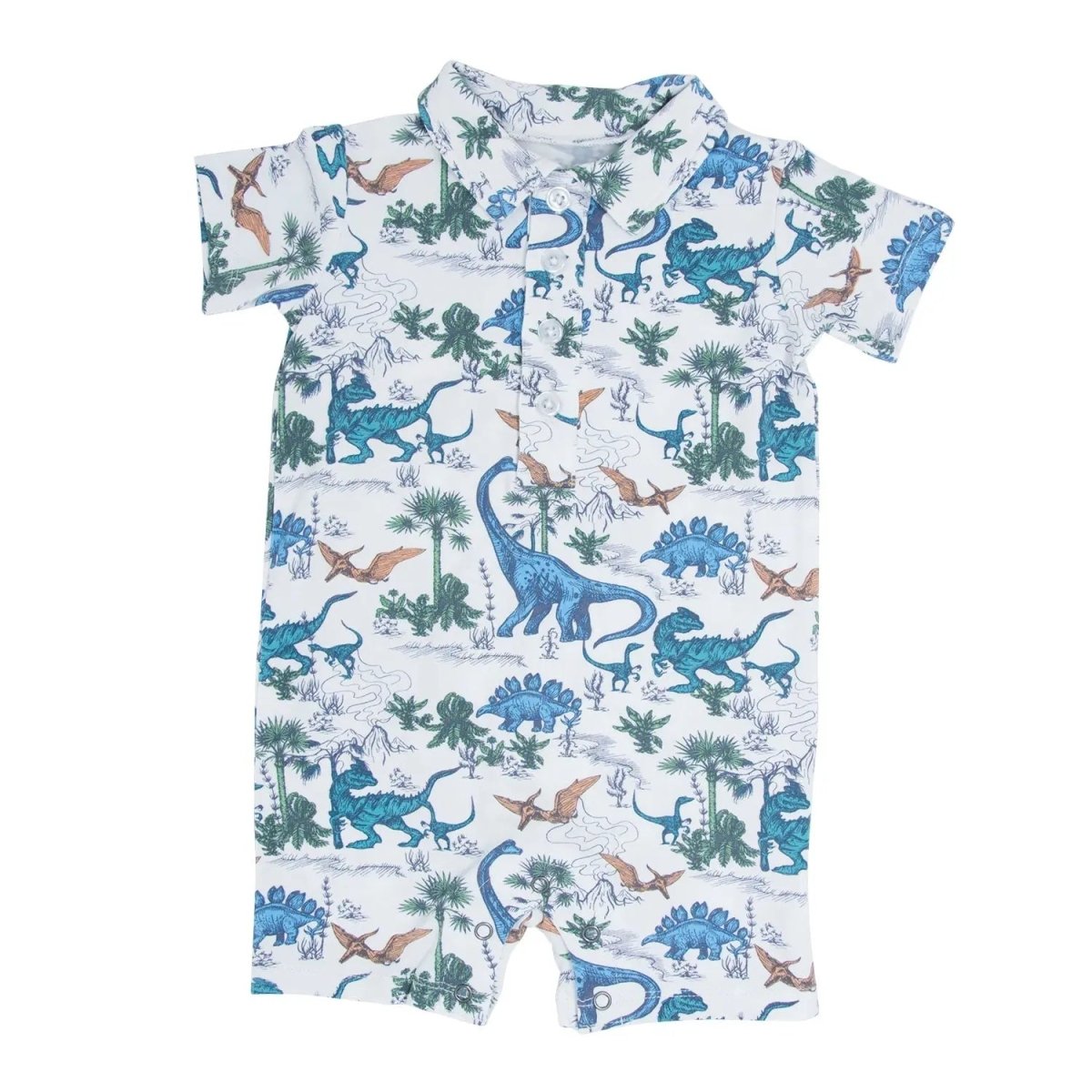 Sweet Bamboo Dinosaur Adventures Polo Romper with Comfortable Design for Active Boys - 