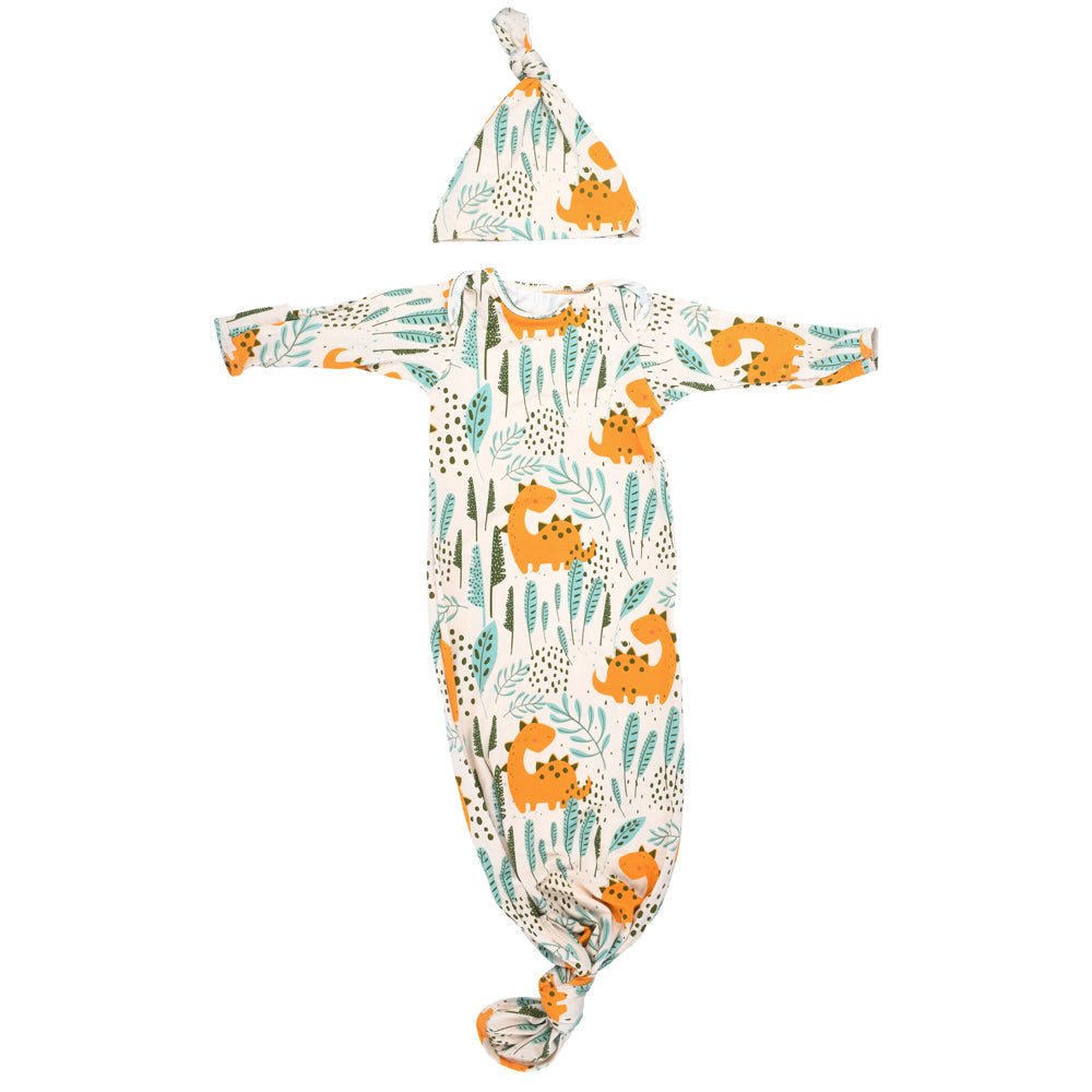 Three Little Tots Dinosaur Themed Newborn Knotted Gown - 