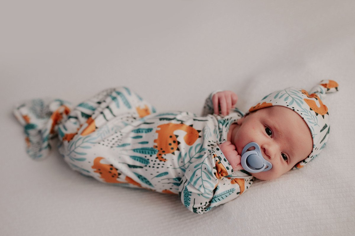 Three Little Tots Dinosaur Themed Newborn Knotted Gown - 