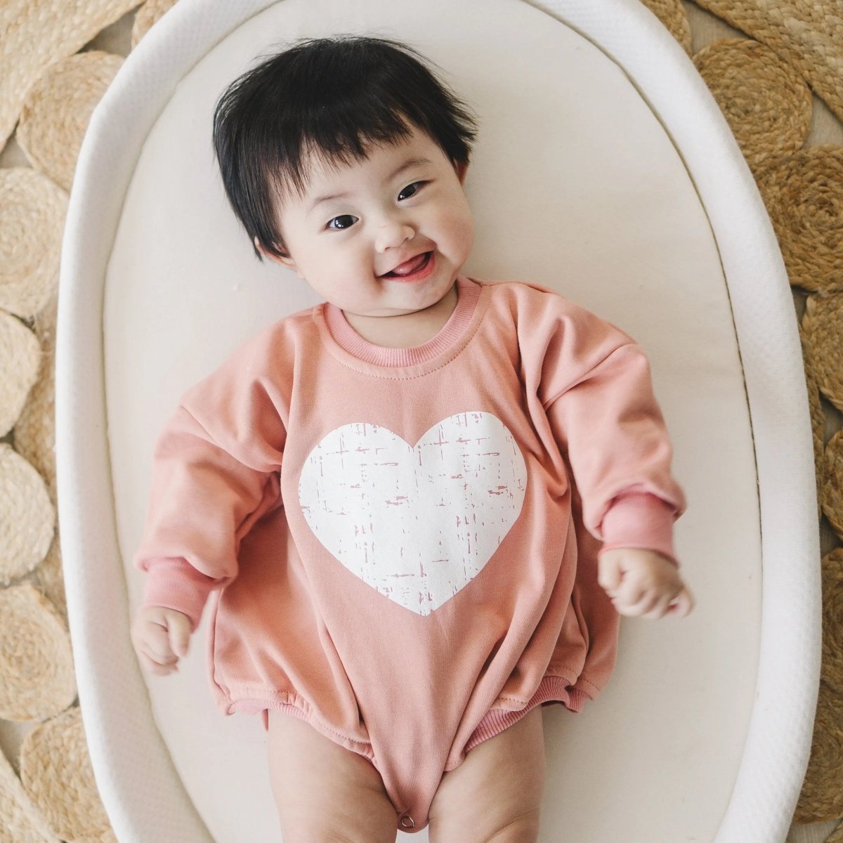 Little Joy Co. Distressed Heart Sweatshirt Romper With Snap Crotch - Everetts Place Boutique - 