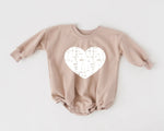 Little Joy Co. Distressed Heart Sweatshirt Romper With Snap Crotch - Everetts Place Boutique - 