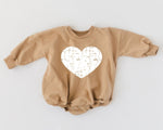 Little Joy Co. Distressed Heart Sweatshirt Romper With Snap Crotch - Everetts Place Boutique - 