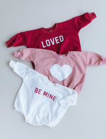 Little Joy Co. Distressed Heart Sweatshirt Romper With Snap Crotch - Everetts Place Boutique - 