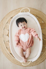 Little Joy Co. Distressed Heart Sweatshirt Romper With Snap Crotch - Everetts Place Boutique - 