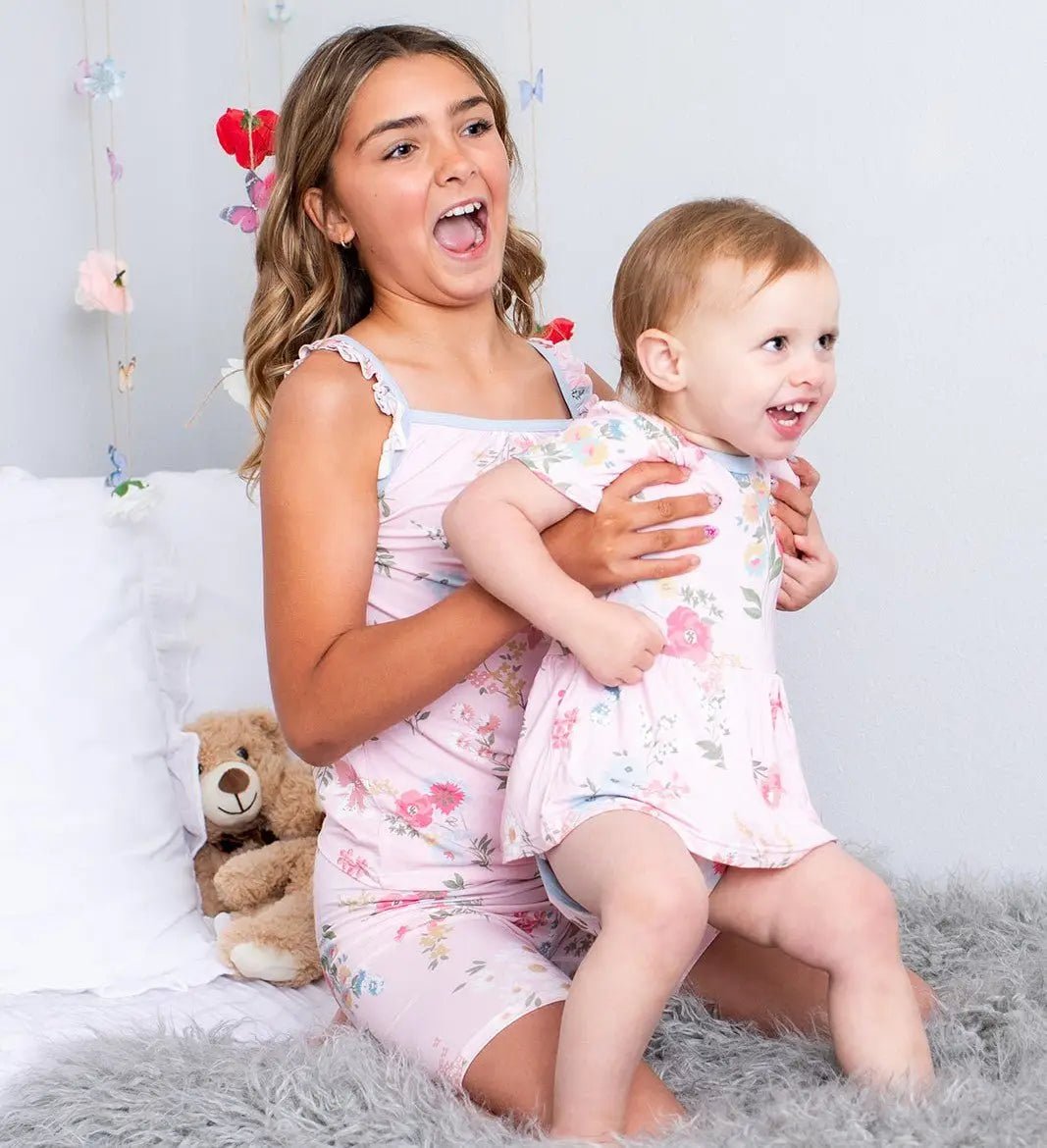 Bestaroo Ditzy Floral Bamboo Baby Bodysuit Dress With Snap Closure - 
