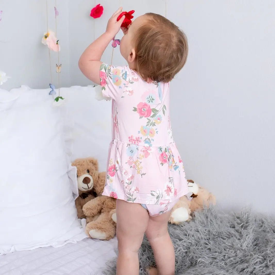 Bestaroo Ditzy Floral Bamboo Baby Bodysuit Dress With Snap Closure - 