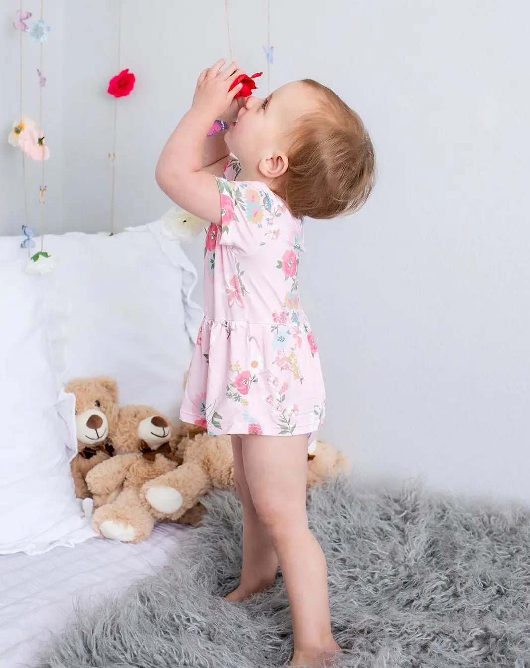 Bestaroo Ditzy Floral Bamboo Baby Bodysuit Dress With Snap Closure - 