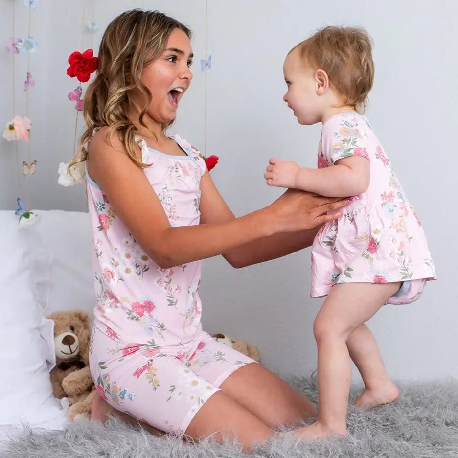 Bestaroo Ditzy Floral Bamboo Baby Bodysuit Dress With Snap Closure - 