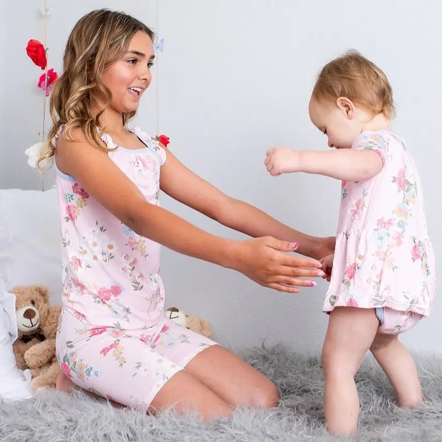 Bestaroo Ditzy Floral Bamboo Baby Bodysuit Dress With Snap Closure - 