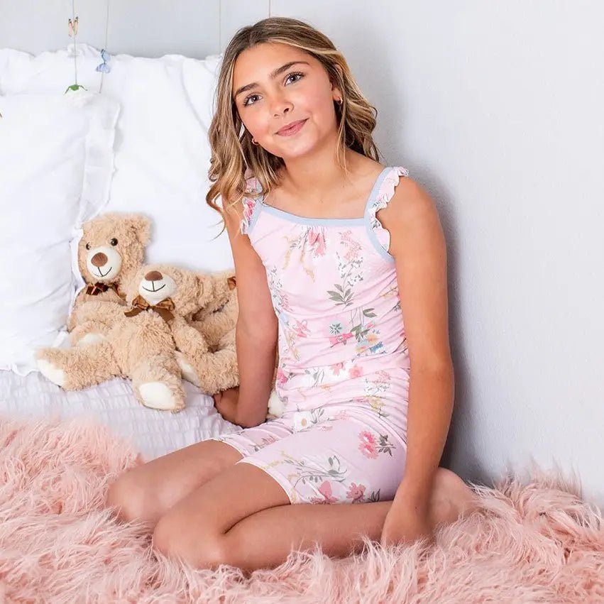 Bestaroo Ditzy Floral Flutter Sleeve Tank Top And Biker Shorts Set For Babies - 